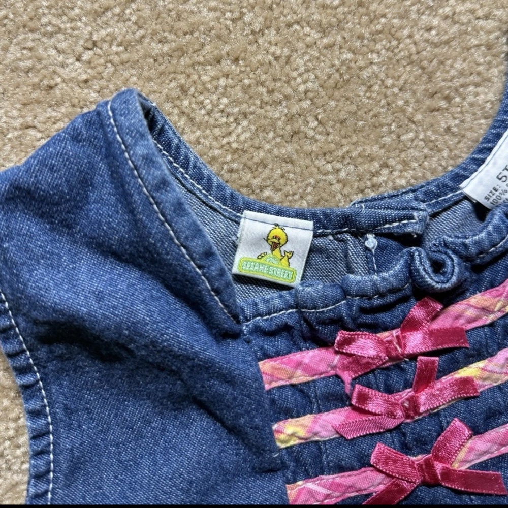 Vintage Sesame Street Big Bird Denim Dress Girl 5T | RARE - Picture 6 of 8